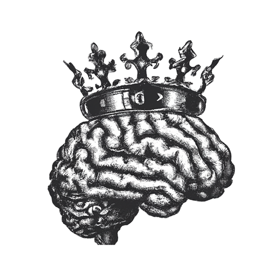 Cerebral Authority — an anatomical brain wearing a crown, engraved